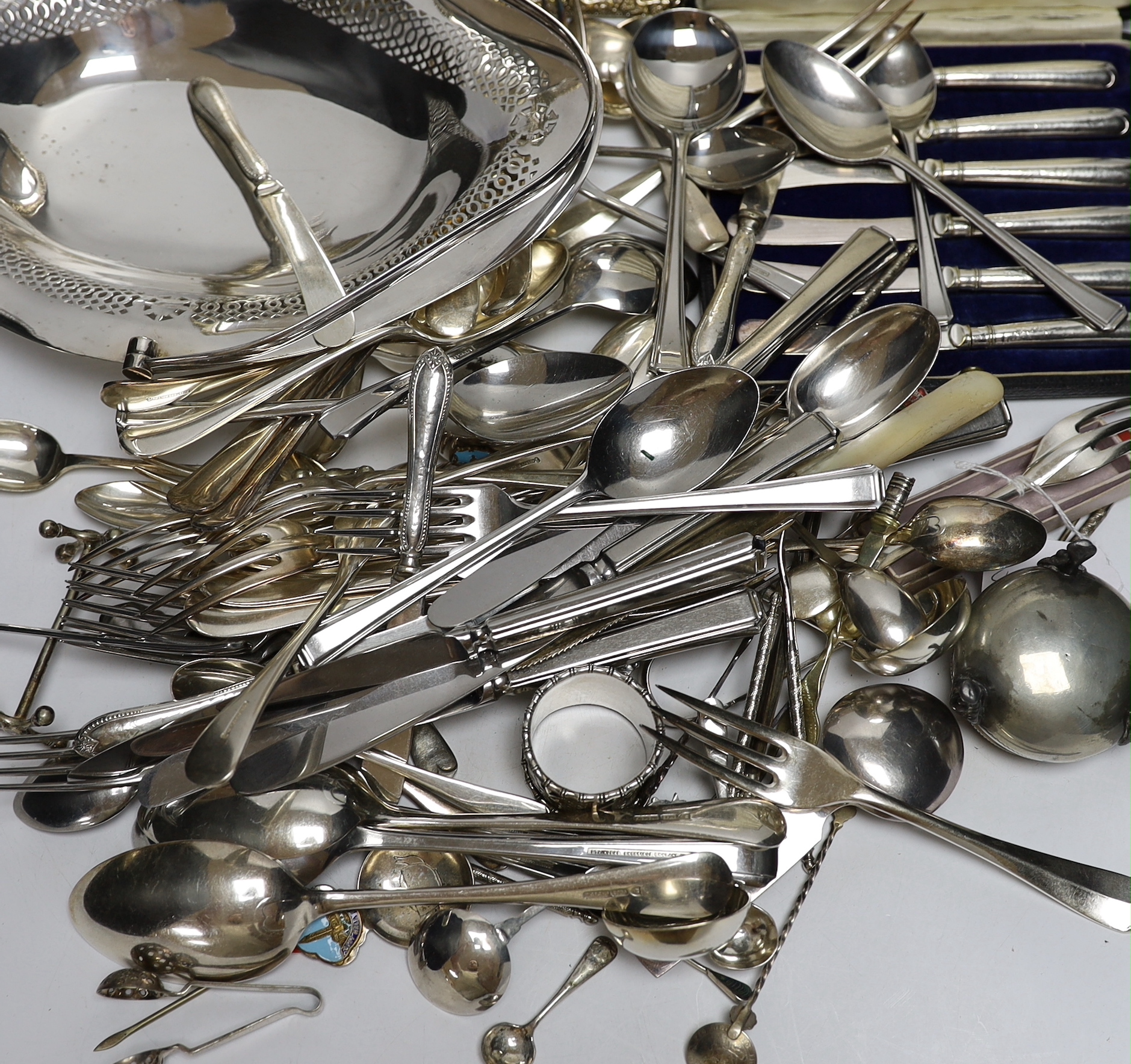 Assorted silver plated and steel flatware and other plated items